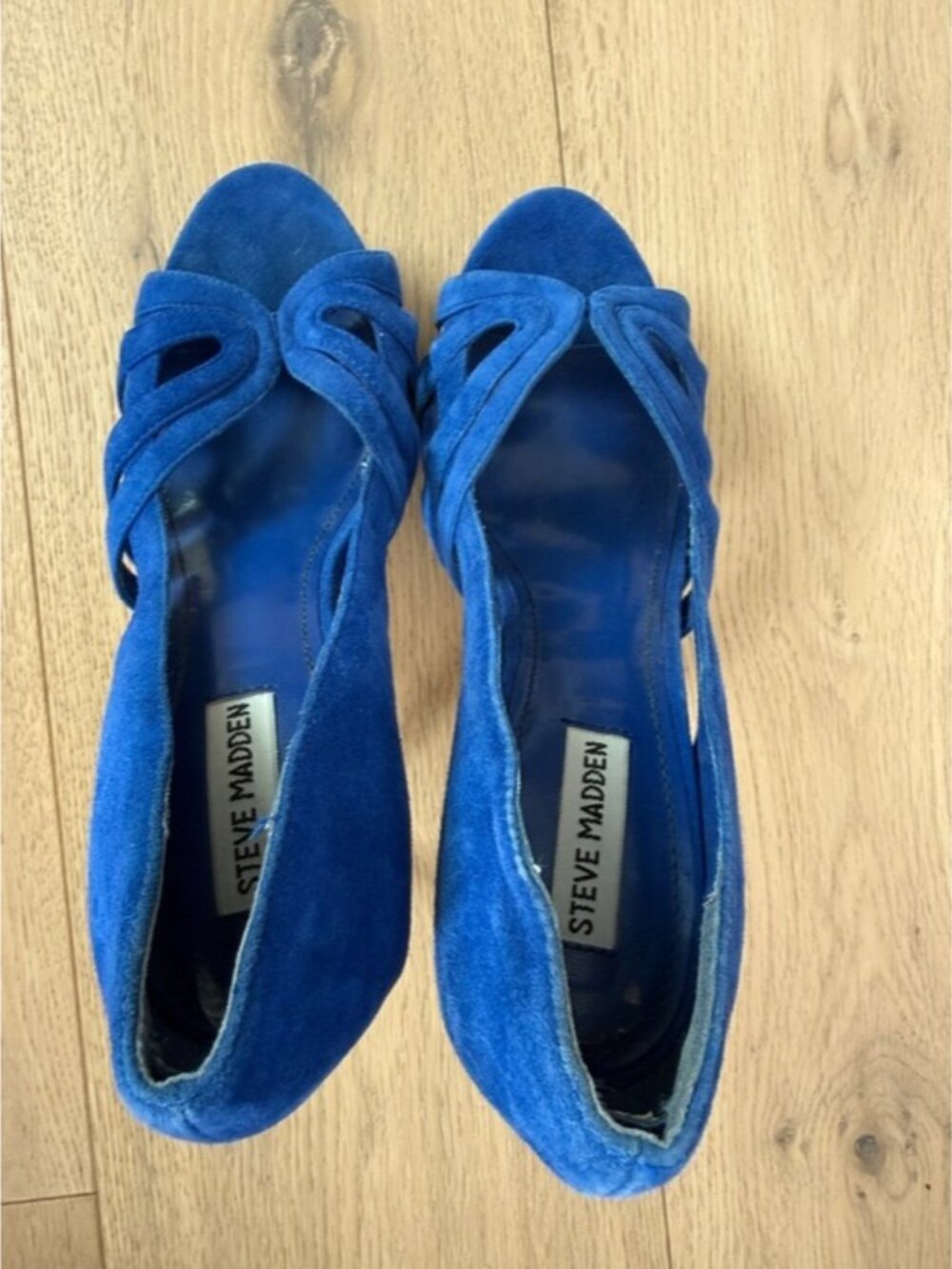 Steve Madden Royal Blue Suede Open-Toe High Heels Womens Size 9 - Picture 5 of 6